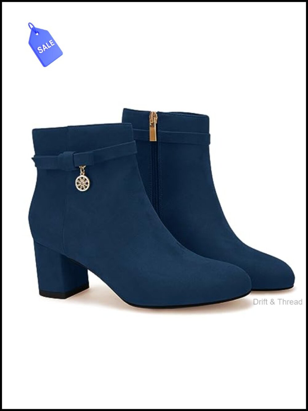 Suede Ankle Boots Chunky Block Heel Vintage Tie Knot Booties with Side Zipper